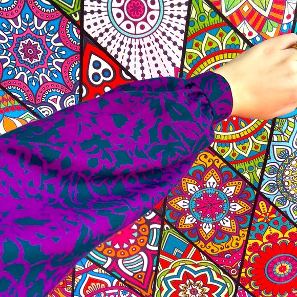 Vintage 1970s Purple & Green Patterned Long Sleeved Dress Sz 10 - Picture 9 of 11